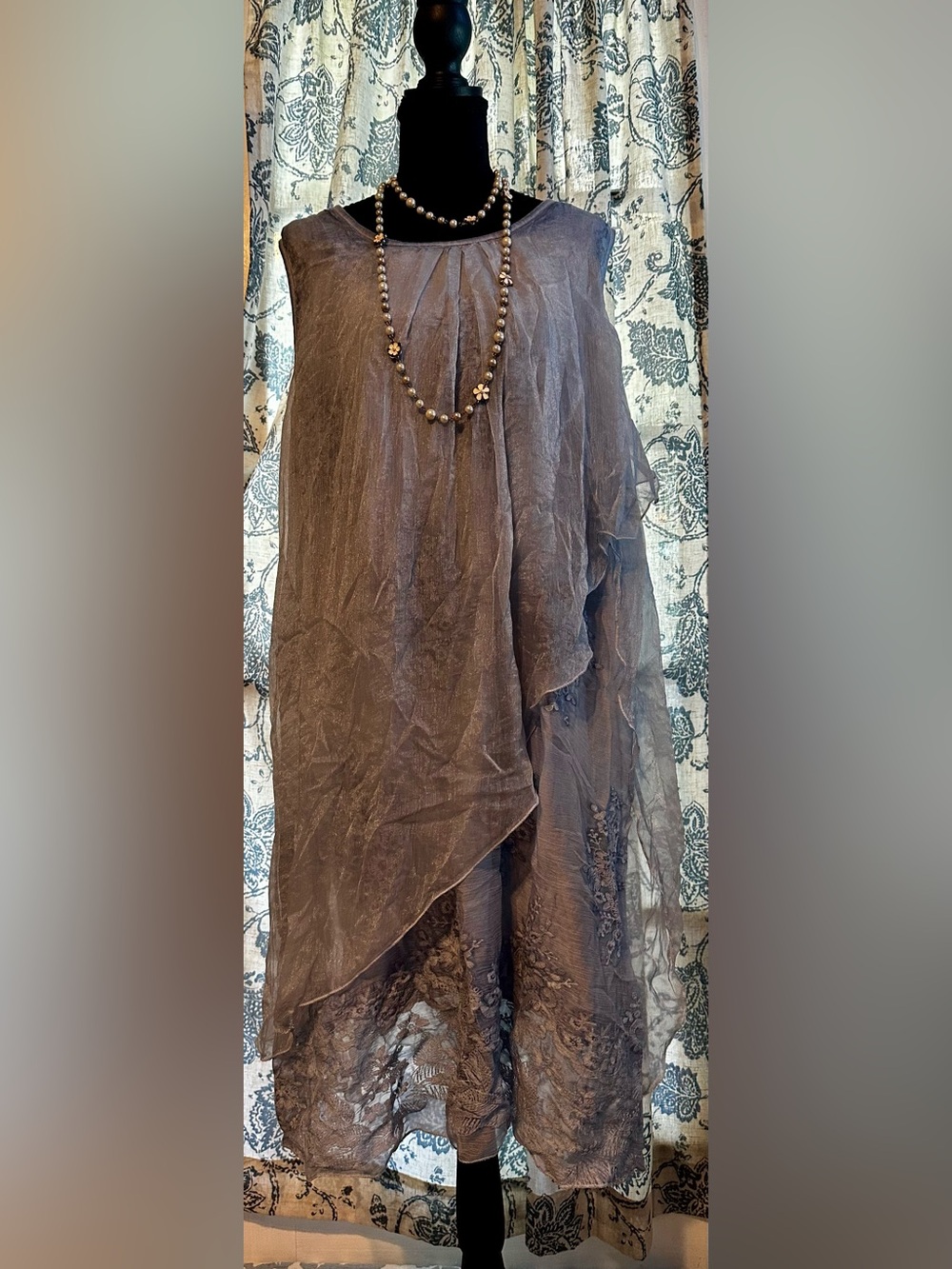Simply Couture Silver Blue Asymmetrical Chiffon Overlay Dress